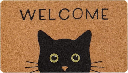 UINI Door Mat Cat Welcome Mat, Black Cat with Green Eyes Doormat, Non-Slip Cat Welcome Mats for Front Door, Outside Entrance, Resist Dirt, 17" x 30"