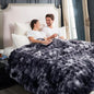 Cozy Bliss Faux Fur Throw Blanket for Bed King Size, Fuzzy Soft Plush Thick Bubble Blanket for Sofa Bedroom Living Room, 108 * 90 Inches Tie Dye Black