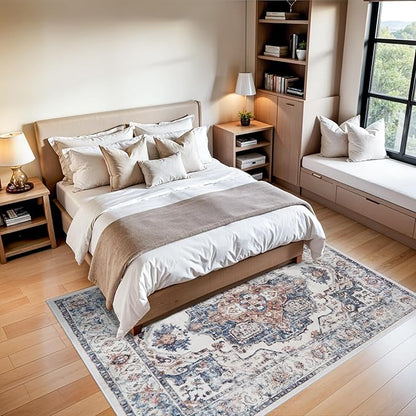 5x7 Living Room Area Rugs: Washable Non-Slip Stain Resistant Rug for Nursery Bedroom Dining Room Vintage Ultra Soft Indoor Carpet for Kitchen Farmhouse Distressed Floor Mat for Home Office (5x7 Brick)