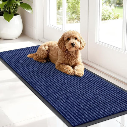 OLANLY Front Door Mat Indoor Outdoor Entrance, Waterproof Heavy Duty Doormat, Fade Resistant, Low Profile, Easy Clean Patio Porch Welcome Floor Mats for Entry, 47x17, Blue