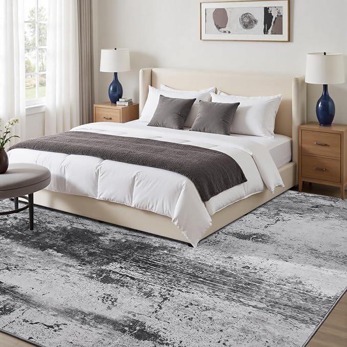 Toneed Abstract Area Rug 5x7 Modern Washable Rug Soft Non Slip Rug Low Pile for Bedroom Living Room Dining Room Slate Grey