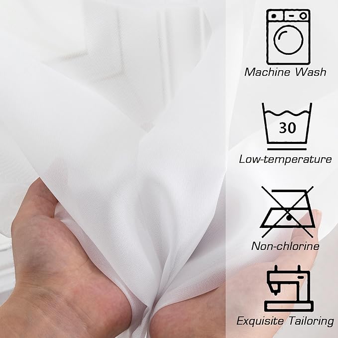 Simplebrand White Valances 14 Inches Long for Living Room Pocket 2 Panel Light Filtering Sheer Translucent Valence Toppers for Window Kitchen Bathroom Bedroom White 42x14 Inch Length