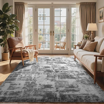 Shag Rugs for Bedroom Living Room, Tie-Dyed Ultra Soft Fluffy Furry Area Rugs for Indoor Floor, Aesthetic Carpet for Kids Home Decor,4x6 Ft Grey