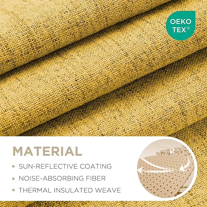 Joydeco Blackout Curtains for Bedroom - 100% Light Blocking 2 Panels Set Yellow Drapes 42" W x 90" L, Thermal Insulated Room Darkening Curtains, Linen Textured for Living Room, Rod Pocket & Back Tabs