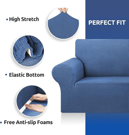 KEKUOU Stretch Sofa Cover Slipcover ，Couch Covers for 3 Cushion Couch Sofa pet Friendly (78"-94") Furniture Protector Sofa with Elastic Bottom for Kids,Dog, Jacquard Small Checked(Large,Riverside)