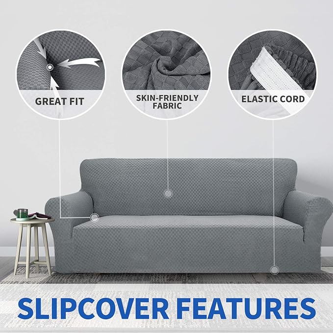 ZNSAYOTX 1 Piece Jacquard Chair Slipcovers for Living Room High Stretch Chair Covers with Arms Anti Slip Pets Friendly Couch Sofa Armchair Cover Furniture Protector (Chair, Light Grey)