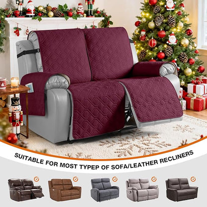VANSOFY Waterproof Recliner Couch Covers, Sofa Covers 1-Piece Washable Reclining Sofa Cover Non-Slip Furniture Protector with Elastic Straps Pocket for Dogs, Pets(Burgundy,2 Seater)
