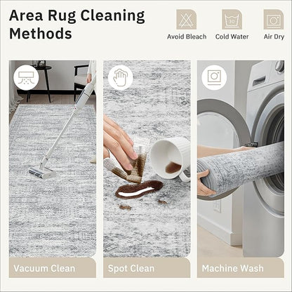 Runner Rug 2'6" x 10' Washable Non-Slip Runner Rugs for Kitchen Bathroom Laundry Room Vintage Ultra Thin Runners for Hallway Entryway Grey