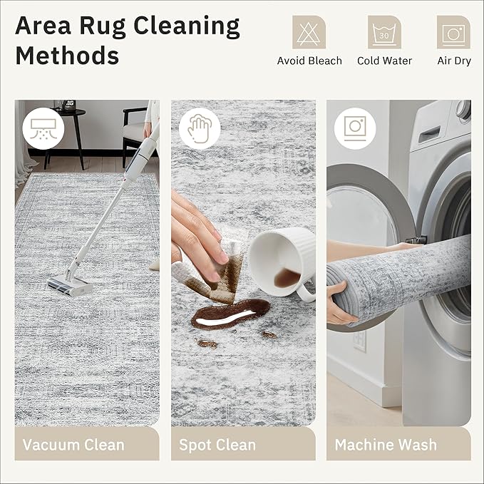 Hallway Runner Rug 3x16 - Vintage Non Slip Washable 16ft Kitchen Runner for Entrance Soft Long Carpet Runners for Living Room Bedroom Dining Room, Grey