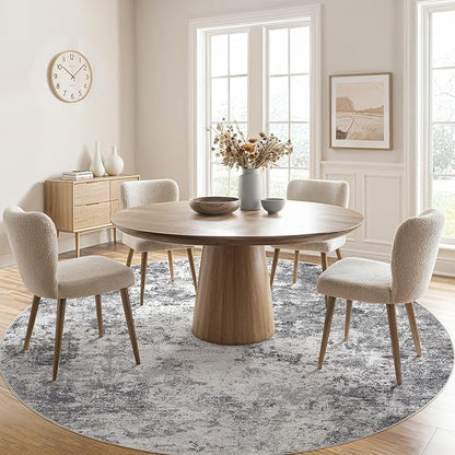 UERMEI 10ft Round Area Rug Living Room Rugs - 10x10 Washable Large Neutral Modern Abstract Soft Thin Rug Indoor Floor No Slip Rug Carpet for Bedroom Under Dining Table Home Office Decor - Grey