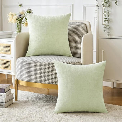 MIULEE Pack of 2 Spring Light Green Couch Throw Pillow Covers 18x18 Inch Soft Chenille Pillow Covers for Sofa Living Room Solid Dyed Pillow Cases