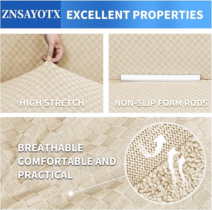 ZNSAYOTX 1 Piece Jacquard Chair Slipcovers for Living Room High Stretch Chair Covers with Arms Anti Slip Pets Friendly Couch Sofa Armchair Cover Furniture Protector (Chair, Light Beige)