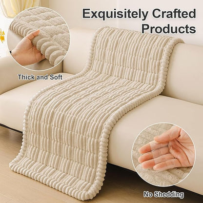 hyha Couch Covers for Dogs Washable, Non Slip Plush Dog Sofa Protectors, Fuzzy Pet Couch Covers for 3 Cushion Sofa Pet Friendly (Apricot, 27.6" x 27.6")