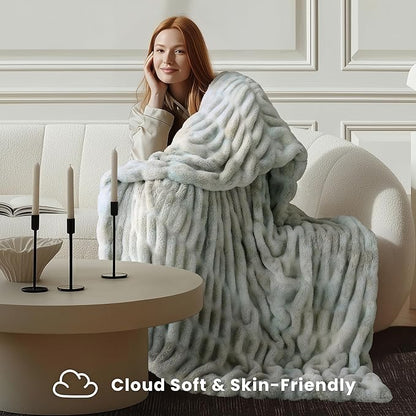 Ultra Soft Cozy Faux Fur Throw Blanket, Fuzzy Plush Thick Fur Blanket, Oversize Luxury Fluffy Blanket for Couch, Sofa, Bedroom, and Living Room,50x60 Inches,Double Sided Tie-Dye Light Grey