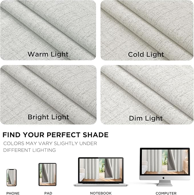 Joydeco Linen Blackout Curtains for Bedroom - 100% Light Blocking 1 Panels, White Drapes 100" W x 108" L, Thermal Insulated Room Darkening Curtains for Living Room, Rod Pocket & Back Tabs