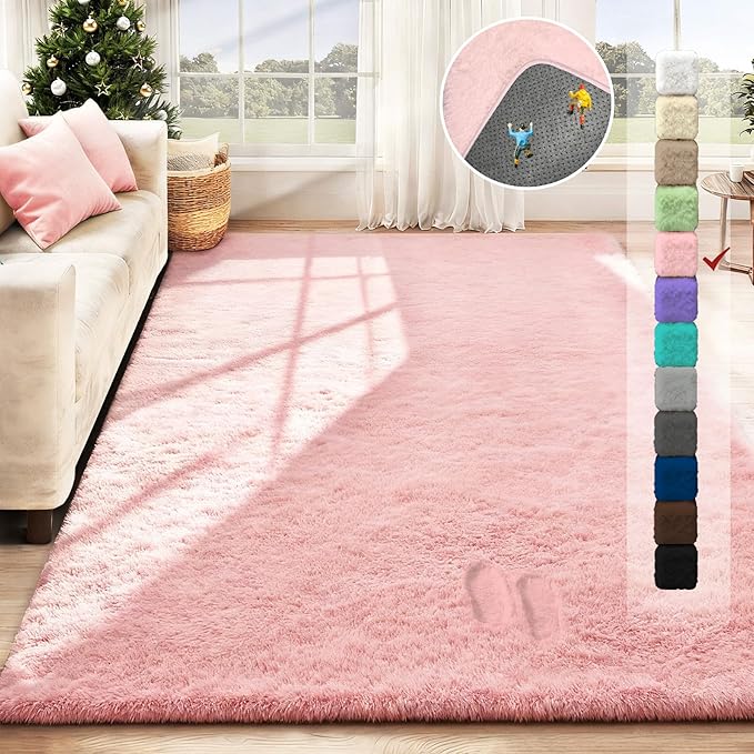 5x7 Area Rug for Living Room: Fluffy Shag Soft Washable Rugs Fuzzy Plush Indoor Carpet for Bedroom Nursery Playroom Dorm Kids Girls Boys Room (Pink, 5'x7')