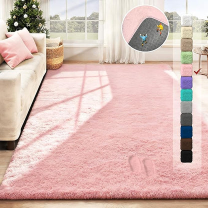 5x7 Area Rug for Living Room: Fluffy Shag Soft Washable Rugs Fuzzy Plush Indoor Carpet for Bedroom Nursery Playroom Dorm Kids Girls Boys Room (Pink, 5'x7')