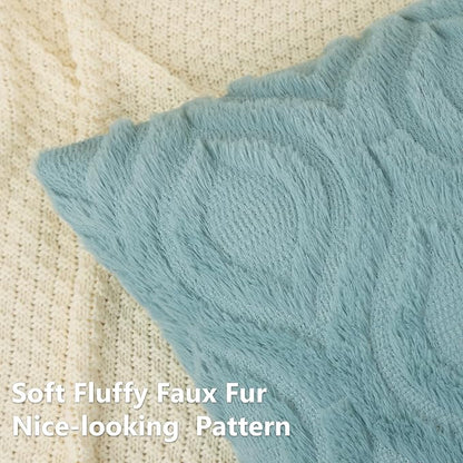 decorUhome Summer Throw Pillow Covers 12x20 Inch Set of 2, Soft Plush Faux Wool Aqua Solid Couch Pillow Covers, Accent Farmhouse Neutral Rectangle Pillow Cases for Sofa Bed Living Room