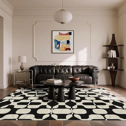Latte&Fog 6x9 Area Rugs for Living Room Bedroom, Black Vintage Washable Rug, Boho Non Slip Low Pile Carpet for Indoor Dining Room, Dorm, Classroom,College Dorm,Farmhouse and Home Office - Black Beige