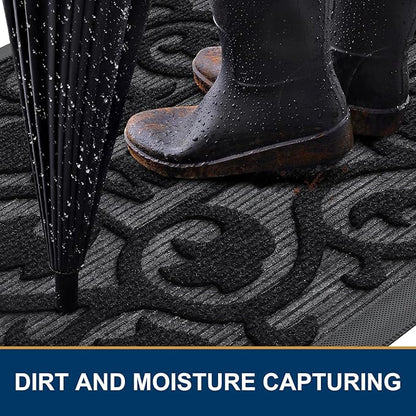Smiry Welcome Door Mat Outside Entrance, Heavy Duty Trap Dirt and Moisture Easy Clean Low Profile Patio Porch Indoor Outdoor Front Doormat for Entry, 35x23 Inch, Black