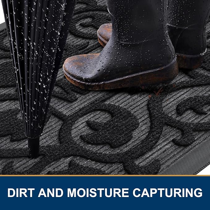 Smiry Welcome Door Mat Outside Entrance, Heavy Duty Trap Dirt and Moisture Easy Clean Low Profile Patio Porch Indoor Outdoor Front Doormat for Entry, 29.5x17 Inch, Black