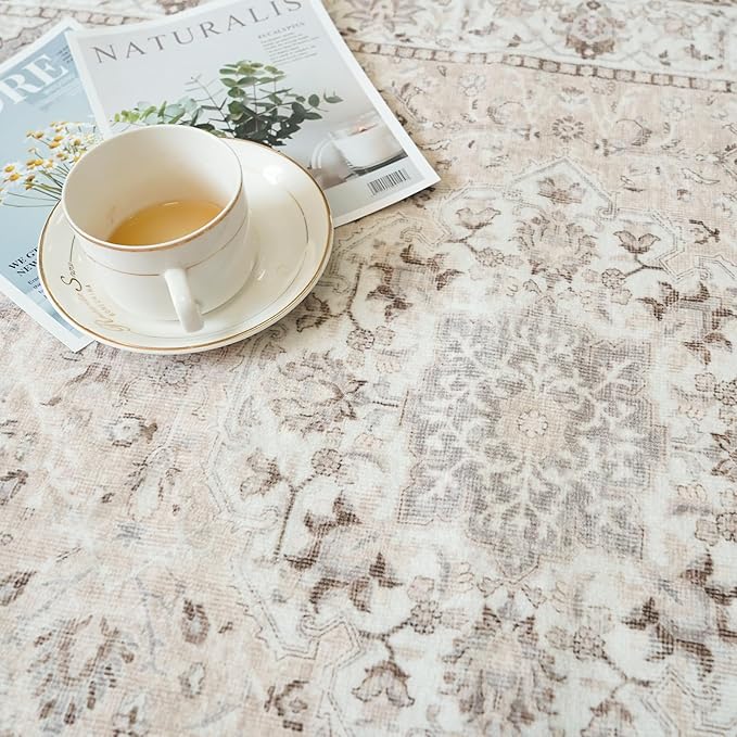 Washable Entryway 3x7 Runner Rug: Farmhouse Kitchen Hallway Rug Runner Wide Soft Water Resistant Floor Mat for Bathroom Nursery Non Slip Indoor Carpet for Living Room Bedroom Dining Room(3x7,Beige)