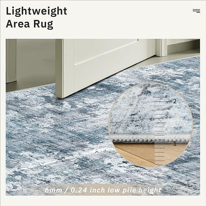 Runner Rug 2x5 Washable Non-Slip Kitchen Runner Rugs for Bathroom Laundry Room Blue/Grey Vintage Floor Carpet Runners for Hallway Entryway