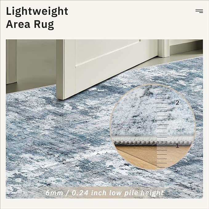 Runner Rug 2'x10' Abstract Washable Non-Slip Runner Rugs for Kitchen Bathroom Laundry Room Blue Vintage Floor Carpet Runners for Hallway Entryway
