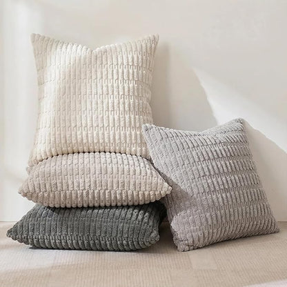 Fancy Homi Set of 4 Grey and White Boho Decorative Throw Pillow Covers 22x22 Inch for Couch Bed Sofa, Aesthetic Modern Bohemian Room Decor, Soft Fuzzy Cozy Corduroy Textured Cushion Case 55x55cm