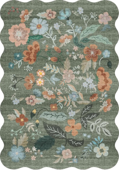 Washable 2'6x12 Hallway Runner Rug: Soft Entryway Kitchen Floral Runners Non Slip Water Resistant Nursery Bathroom Floor Mat Light Weight Carpet for Living Room Bedroom (2'6x12 Floral/Green)