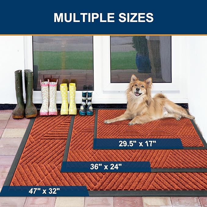 Smiry Front Door Mat Outside Entrance, Heavy Duty Sturdy Natural Rubber Doormat, Trap Dirt and Moisture, Easy Clean Low Profile Mats for Indoor Outdoor Entry, Irregular Triangle (29.5x17, BRN-Orange)