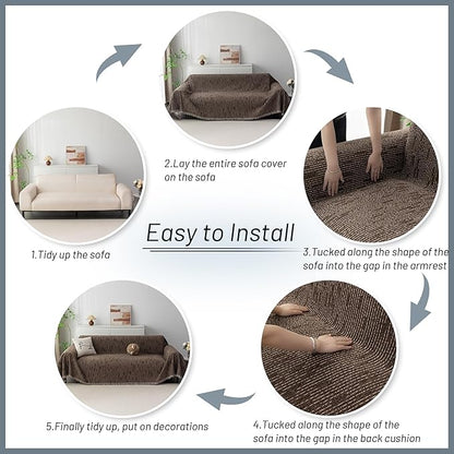 MYSKY HOME Couch Covers for 3 Cushion Couch Sofa, Sectional Couch Cover L Shape Chenille Couch Cushion Covers for Pets, Furniture Protector Cover for Dogs, Kids, 71"X150", Deep Chocolate