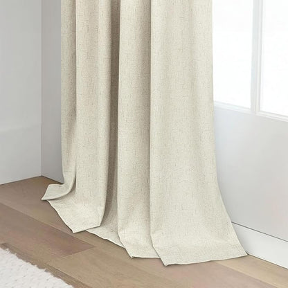 Linen Textured Boho 100% Blackout Small Window Curtains 45 inch Length 2 Panels Country Curtain for Kitchen Door Bathroom Bedroom Living Room Darkening Short Cafe Drape Back Tab Rustic Farmhouse Beige