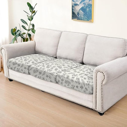 Leather Look Couch Cushion Covers Sofa Seat Slipcovers Sets Couches Furniture Protector for Sectional Armchair Loveseat Pets Kids Stretch Spandex Fabric (3 Cushion Sofa, Beige 01Flower)