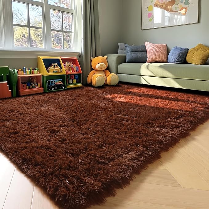 ONASAR Brown 8x10 Area Rugs for Living Room, Large Fluffy Shag Bedroom Rug, Soft Plush Thick Shaggy Big Floor Carpet for Kids Boy and Girls Teen Dorm Nursery Indoor Home Decor Aesthetic