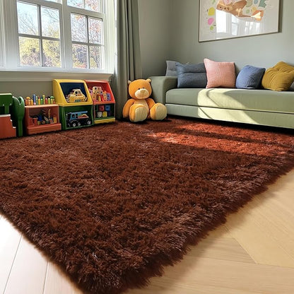 ONASAR Brown 6x9 Area Rugs for Living Room Bedroom, Large Fluffy Bedside Throw Rug, Soft Plush Shaggy Fuzzy Floor Carpet for Nursery Kids Girls Boys Teen Dorm Home Office Decor Aesthetic