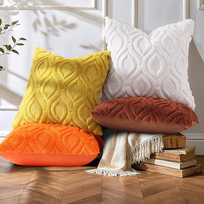 decorUhome Throw Pillow Covers 22x22 Inch Set of 2, Soft Plush Faux Wool Cream White Solid Couch Pillow Covers, Accent Euro Sham Farmhouse Neutral Square Pillow Cases for Sofa Bed Living Room