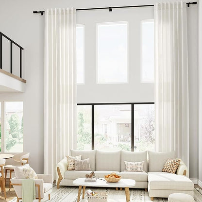 Cream Linen Curtains 168 Inches Long for Living Room Extra Long Back Tab Curtains Neutral Farmhouse Light Filtering Semi Sheer Linen Drapes Ceiling to Floor for Large Window 2 Panels Set 52x168