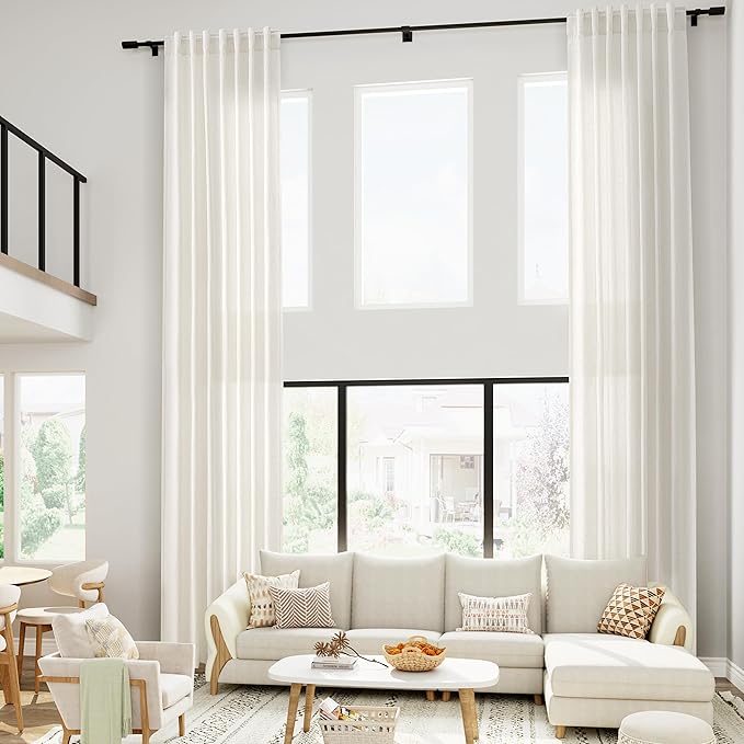 Cream Linen Curtains 216 Inches Long for Living Room Extra Long Back Tab Curtains Neutral Farmhouse Light Filtering Semi Sheer Linen Drapes Ceiling to Floor for Large Window 2 Panels Set 52x216