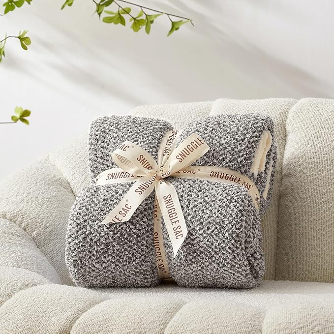 Snuggle Sac Grey Throw, Super Soft Warm Oversized Fuzzy Plush Blanket, Dark Grey, 50x70 inches
