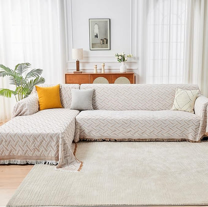HOMERILLA Sectional Couch Covers for Sectional Sofa L Shaped Sofa Cover Blanket 2 Pieces L Shape Furniture Protector for Pets Dogs(Khaki White, XX-Large)