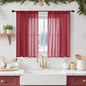 BGment Burgundy Linen Kitchen Curtains 40 Inch Length, Short Semi Sheer Drapes with Rod Pocket for Cafe Bathroom Over Sink Windows Lightweight, 2 Panels Set, Each 42 Inch Wide