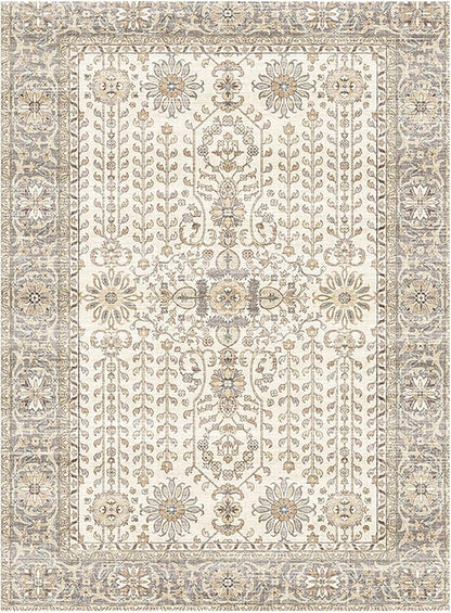 7x9 Area Rugs for Living Room,Thin Washable Rug, Non-Slip Foldable Area Rug for Bedroom, Dining Room, Home Office, Cream