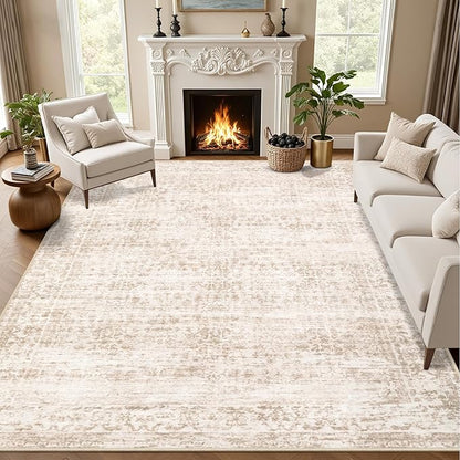 Area Rugs 9x12 Living Room Rug: Washable Rug Soft Vintage Boho Carpet Indoor Floor Non-Slip Stain Resistant Large Carpets for Bedroom Dining Room Farmhouse Nursery Home Office Beige