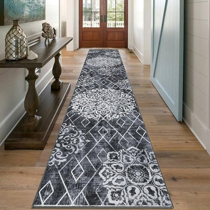 HEBE Hallway Runner Rug 2'8''x14' Washable Vintage Distressed Area Rugs Non Slip Laundry Rug Runner Boho Floor Carpet Runners for Hallways Entryway Laundry Room Kitchen Bathroom