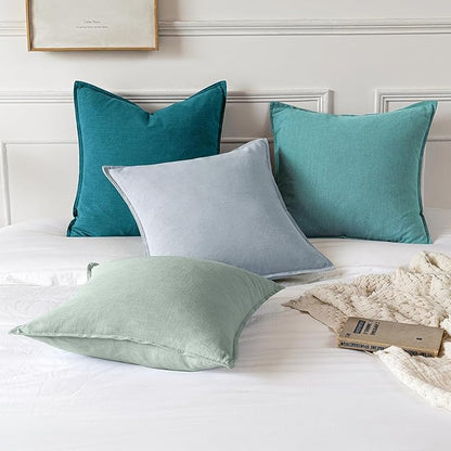 MIULEE Decorative Linen Pillow Covers 20x20 Inch Turquoise Boho Farmhouse Neutral Couch Throw Pillows for Bed Pack of 2 Accent Coastal Modern Pillowcase Summer Sofa Livingroom Home Decor