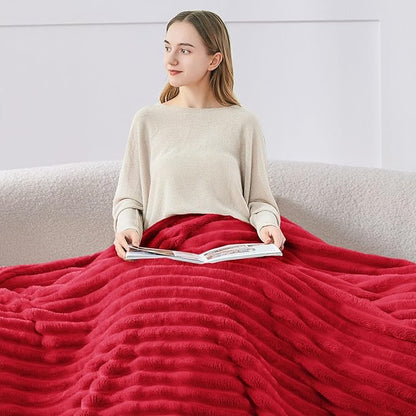 BEDELITE Blankets Queen Size for Bed, 300GSM Soft & Warm Fleece Blanket, Decorative and Giftable Striped Red Blankets for Women, Men, 90"x90"