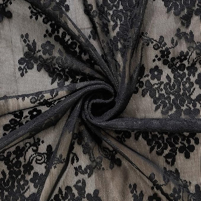 YJ YANJUN Vintage Lace Curtains 84 Inches Long-Victorian Floral Pattern Black Sheer Curtain Panels for Living Room Bedroom,Light Filtering, Gothic Witchy Halloween Drapes 2 Panels 52W x 84L