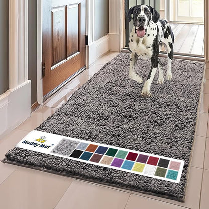 Muddy Mat® | Super Absorbent Door Mat Indoor, Microfiber Quick Dry Chenille Entryway Rug, Non-Slip Front Door Mat, Indoor Mats for Entryway, Machine Washable Pet Rug, Charcoal 36"x60"