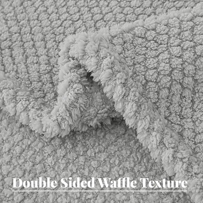 Whale Flotilla Queen Size Fuzzy Fleece Blanket for Bed, 90x90 Inch Fluffy Warm Soft Jacquard Blankets for All Season, Lightweight and Cozy, Light Grey
